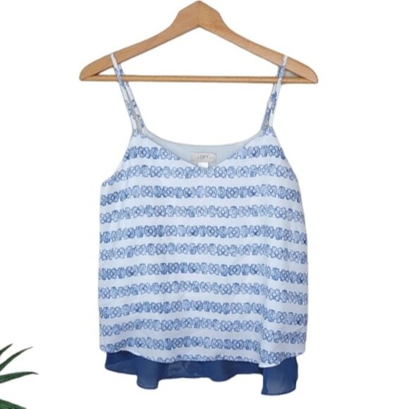 LOFT Factory | Blue Floral Layered Cami Tank Blouse Size Medium Petite - Picture 1 of 5